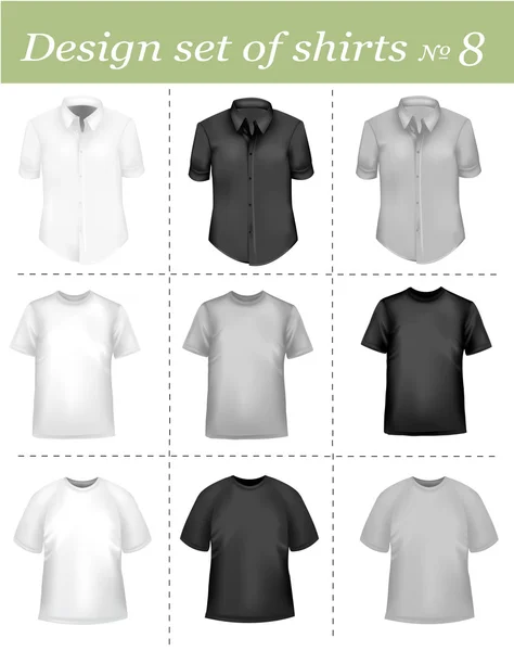 T-shirts noirs et blancs. Illustration vectorielle photo-réaliste . — Image vectorielle