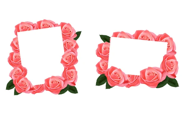 Rosas cor de rosa e cartão de papel branco. Vetor . — Vetor de Stock