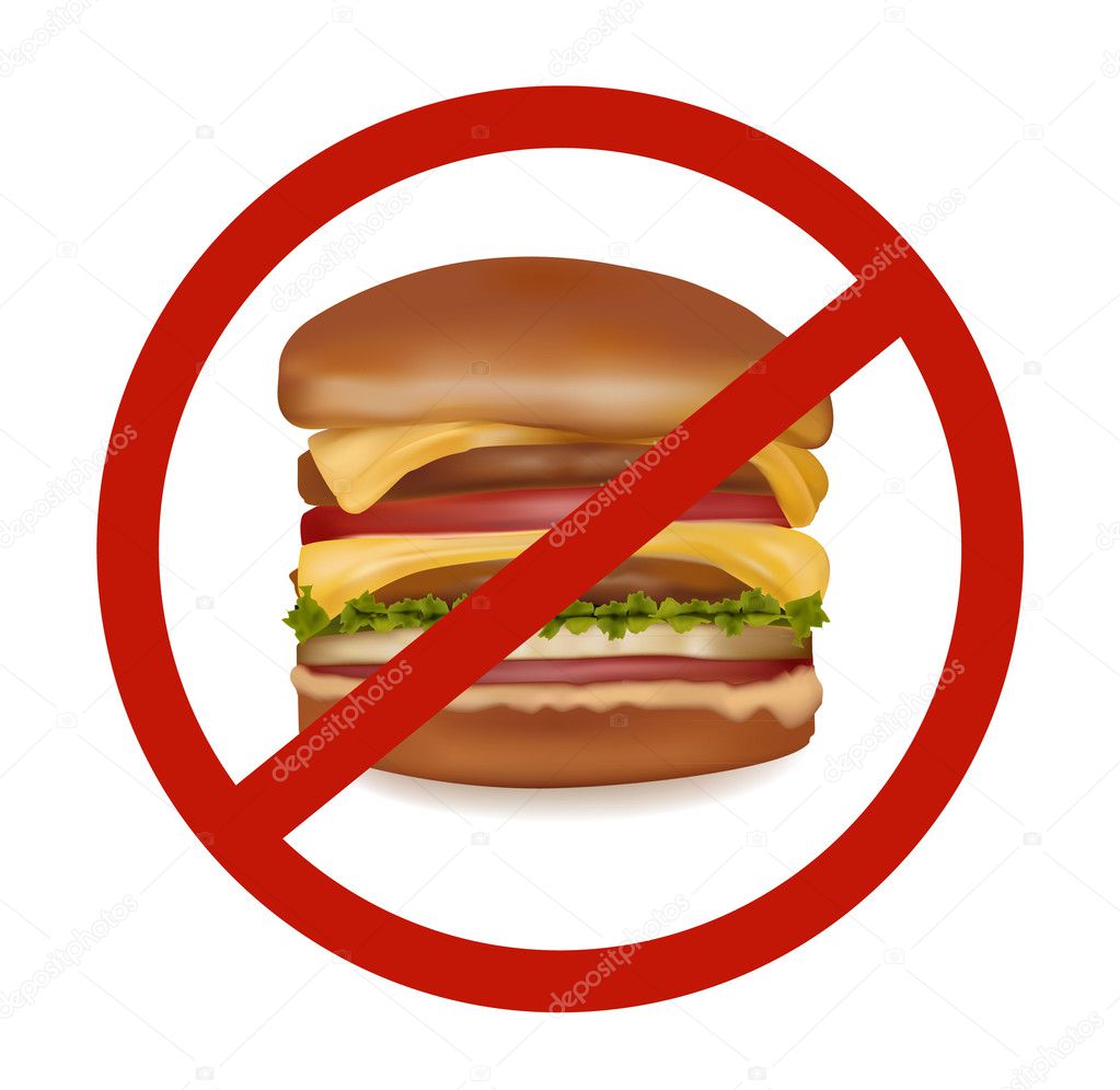 Photo-realistic vector illustration. Fast food danger label (colored).