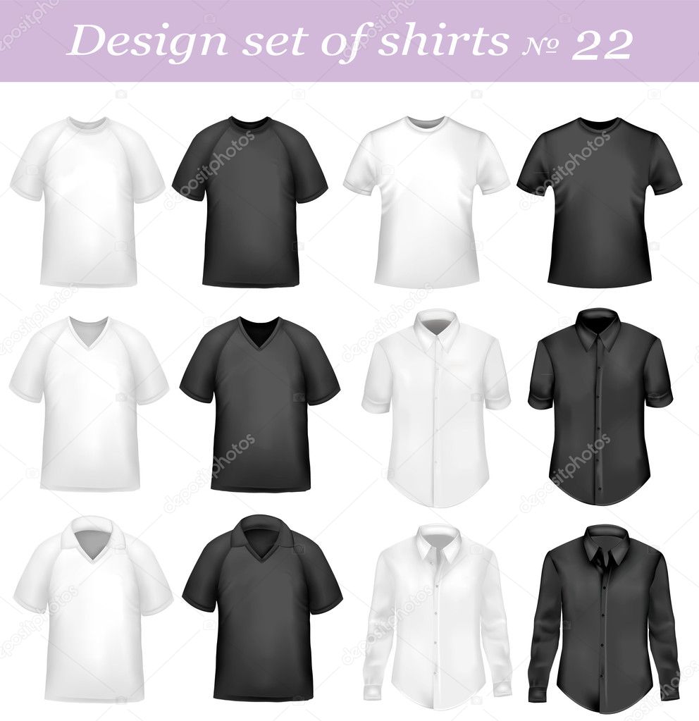Black and white t-shirts. Photo-realistic vector illustration.