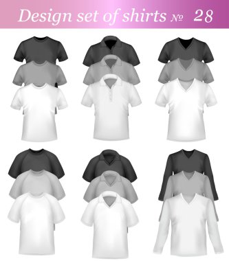 Black and white men polo shirts and t-shirts. Photo-realistic vector illust clipart