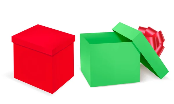 Kırmızı ve yeşil hediye kutu kırmızı kurdele ile. vektör — Stok Vektör