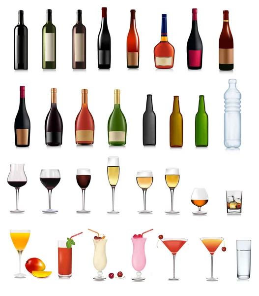 Ensemble de différentes boissons et cocktails. Illustration vectorielle . — Image vectorielle