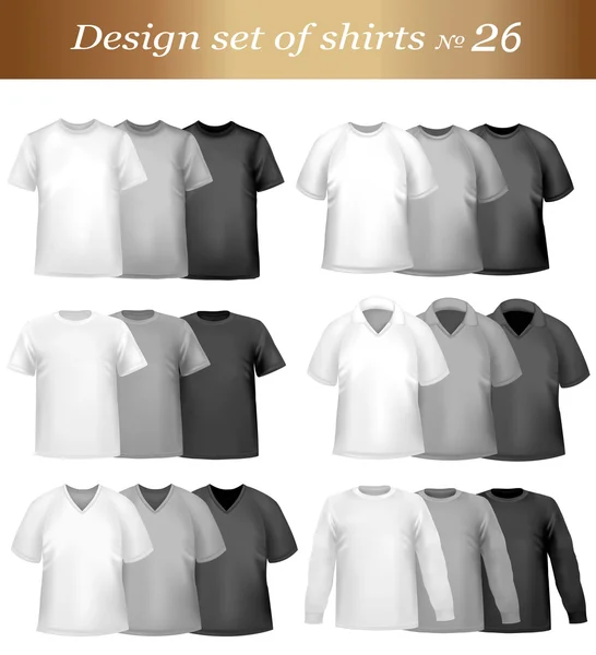 Zwarte, witte en grijze mannen polo en t-shirts. — Stockvector