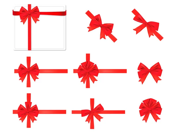 Gran conjunto de lazos de regalo rojo con cintas. Vector . — Archivo Imágenes Vectoriales