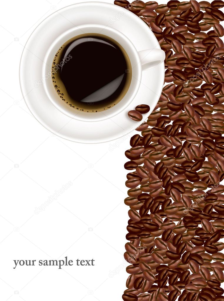 Design with cup of coffee and coffee grains. Vector. Image ID: 63346588