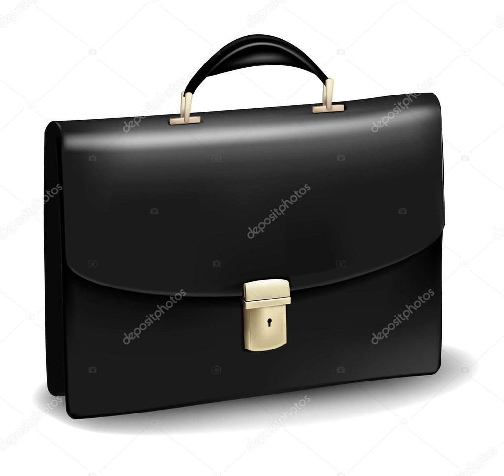 Business black briefcase. Photo-realistic vector.