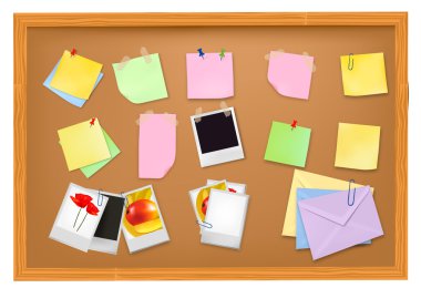 Cork notice board with office supplies. Vector. clipart