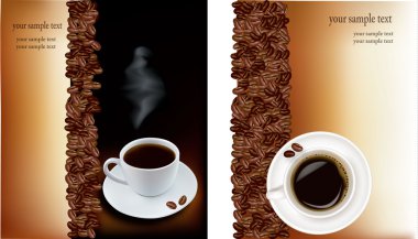 fincan kahve ve kahve taneleri iki tasarımlar. vektör.