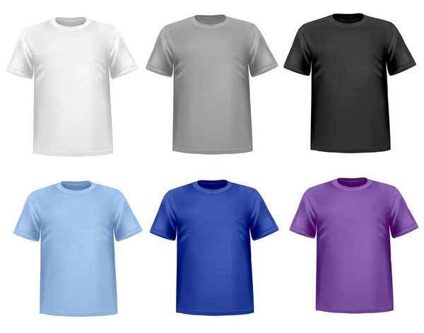 Black and white men polo shirts and t-shirts. Photo-realistic vector illust