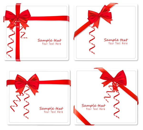 Vector illustration. Set of red bows with ribbons. — Stock Vector