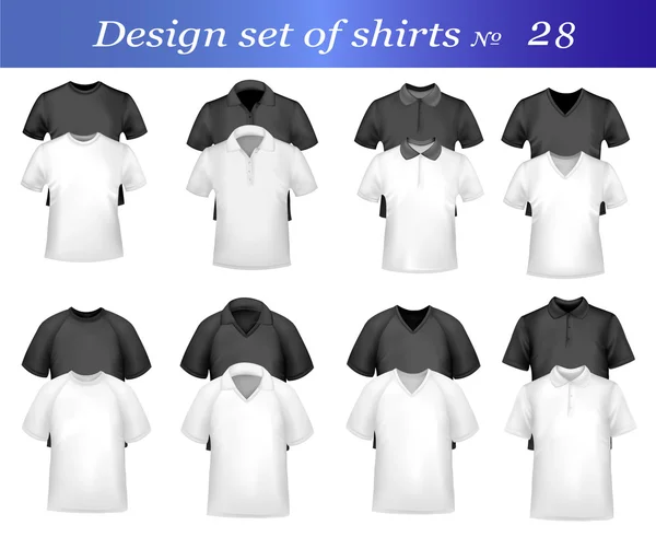 Μαύρο, λευκό και γκρίζα ανδρών πόλο και t-shirts. φωτο-ρεαλιστικά διάνυσμα illustr — Διανυσματικό Αρχείο