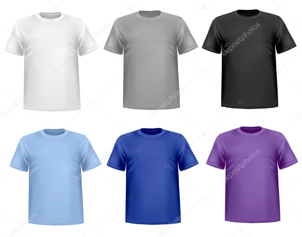 Black and white men polo shirts and t-shirts. Photo-realistic vector ...