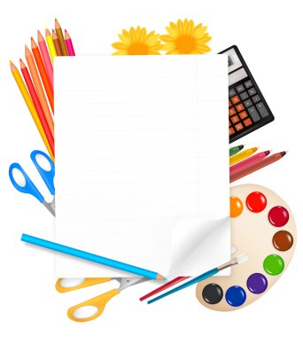 Back to school. Notepad with school supplies. Vector. clipart