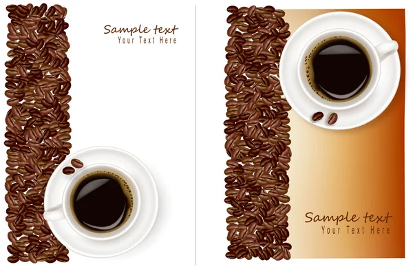 Design com xícara de café e grãos de café. Vetor . — Vetor de Stock