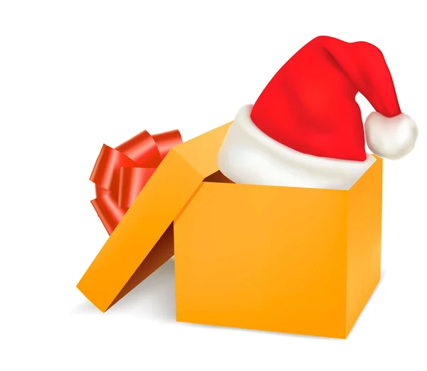 Christmas gift box and santa hat. Vector. — Stock Vector