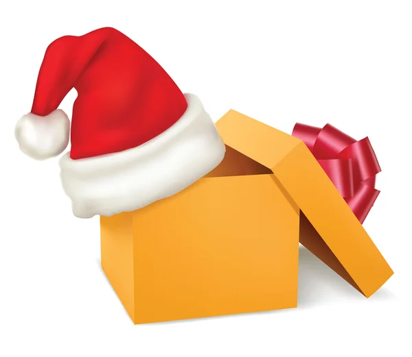 Vánoční dárkové krabice a santa klobouk. vektor. — Stockový vektor