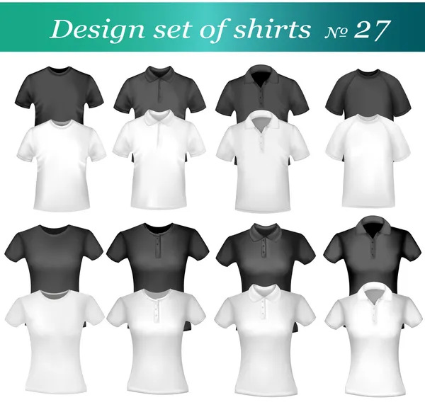 Zwarte, witte en grijze mannen polo en t-shirts. fotorealistische vector afb — Stockvector