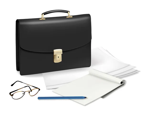 A briefcase and notebook and some office supplies. Vector. — Stock Vector