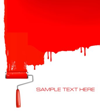 Red roller painting the white wall. Background vector. clipart