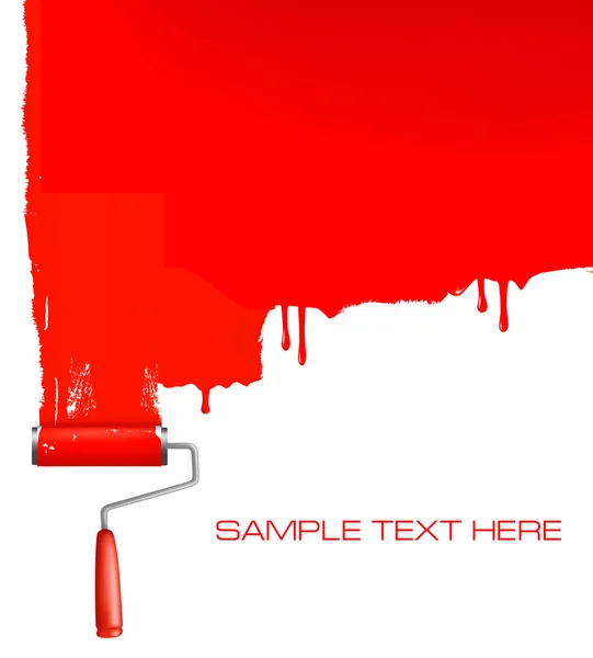 Κόκκινο κυλίνδρου ζωγραφική το λευκό τοίχο. διάνυσμα φόντο. — Διανυσματικό Αρχείο