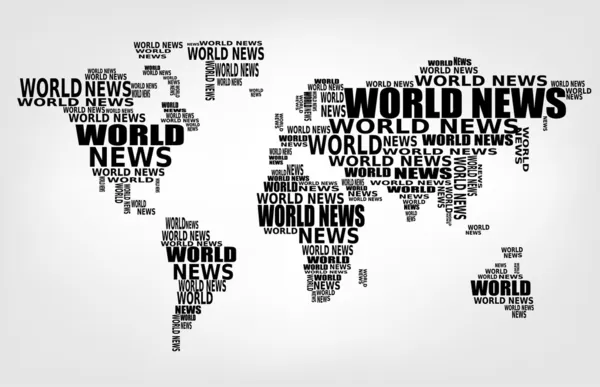 Концепция мировых новостей. Абстрактная карта мира, составленная из слов World News. Вектор . — стоковый вектор