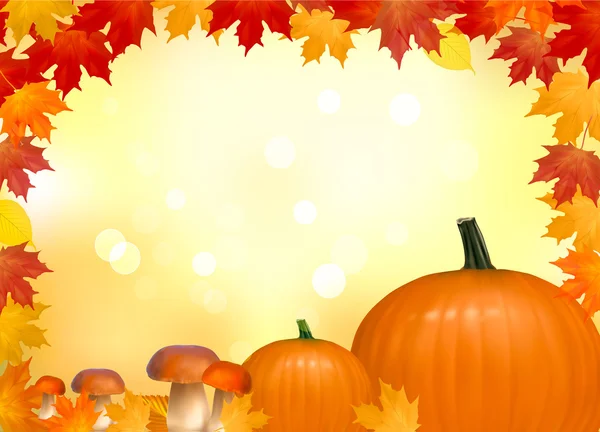 Herbst Hintergrund mit Pilzen Kürbisse. mit Kopierraum. — Stockvektor