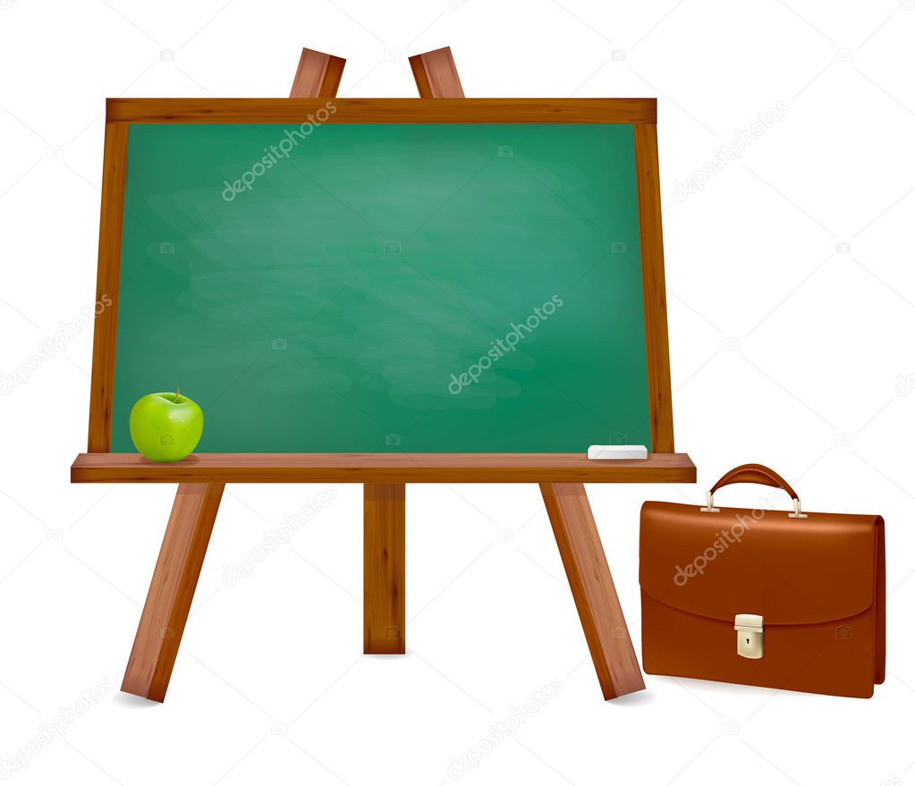 Back to school.Green board with easel with text. Vector illustration.