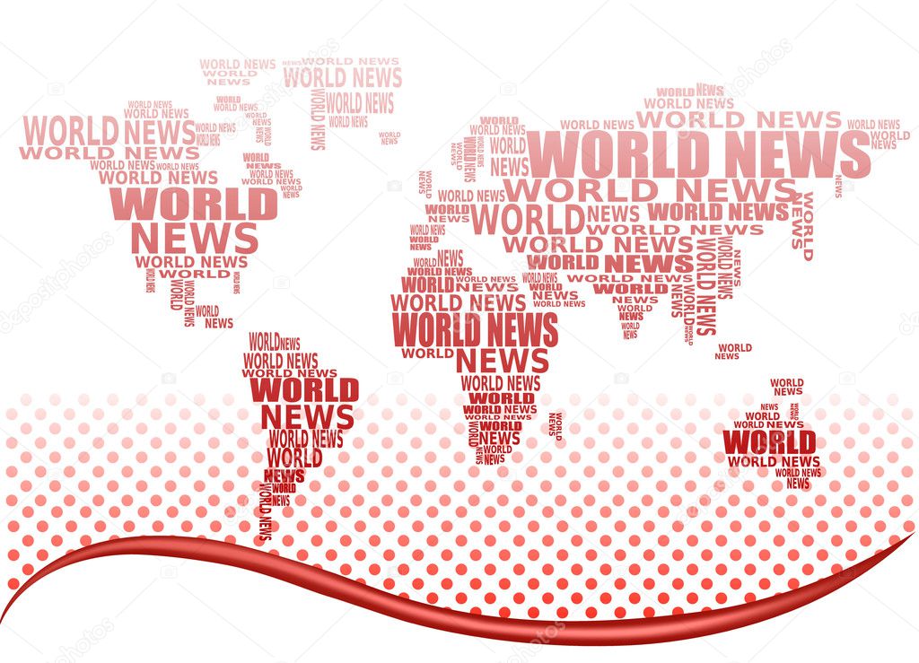 World news concept. Abstract world map made from World news words. Vector.