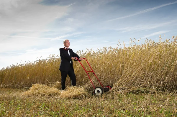 Businessman and his Lawn mower — Stock Photo, Image