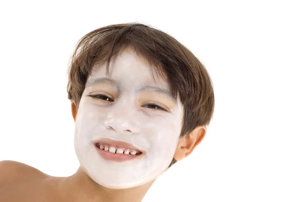 Αγόρι με λευκή μάσκα — Φωτογραφία Αρχείου