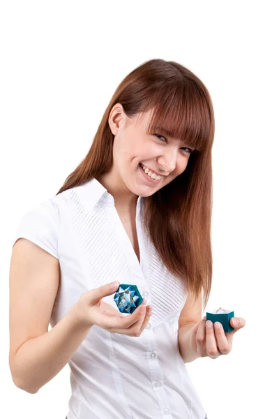 A young woman with a gift box — Stock Photo, Image