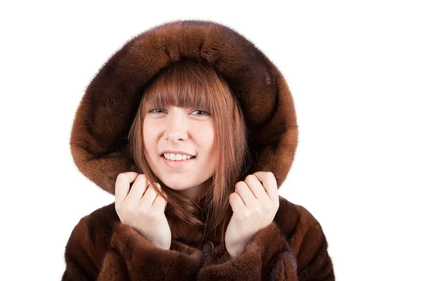 stock image The beautiful woman in a mink fur coat