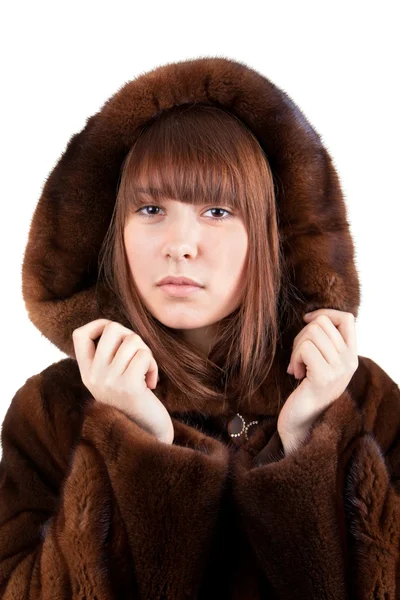 stock image The beautiful woman in a mink fur coat