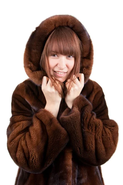 stock image The beautiful woman in a mink fur coat