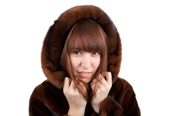 stock image The beautiful woman in a mink fur coat