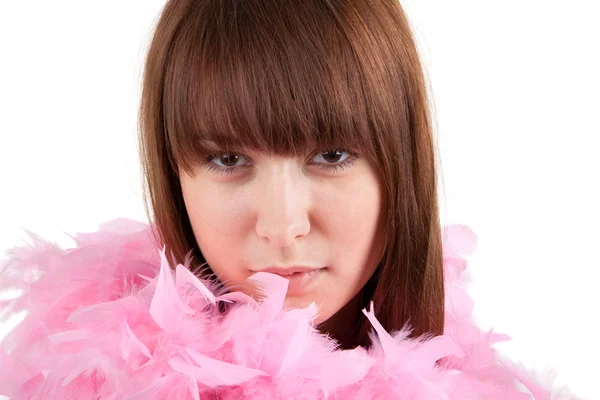 The beautiful girl in a pink boa — Stock Photo, Image
