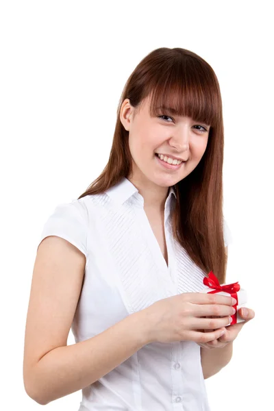 A young woman with a gift box — Stock Photo, Image