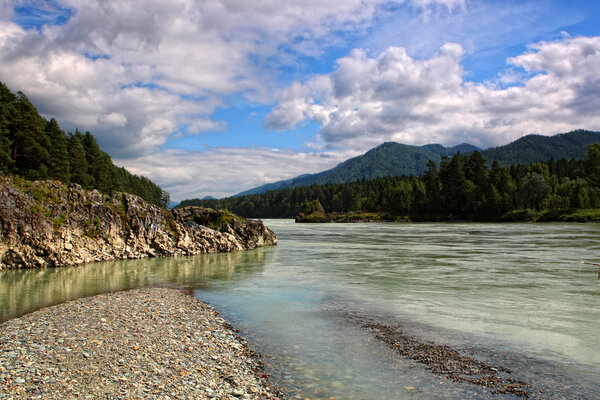 Beautiful view of mountain river in summer, Altai Mountains, Russia
