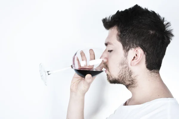 Young Man Posing with Wine — Stock Photo, Image
