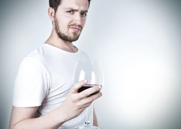 Young Man Posing with Wine — Stock Photo, Image