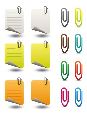 Note papers & paperclips icon set clipart