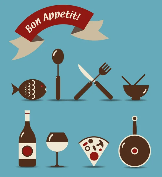 Bon Appetit Iconos — Vector de stock