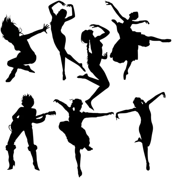 Dans eden kadın siluetleri — Stok Vektör
