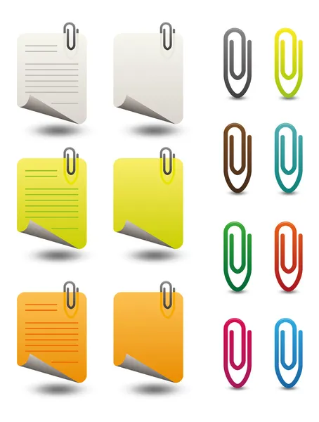 Note papers & paperclips icon set — Stock Vector