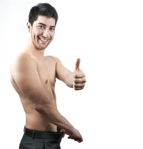 Homem feliz com seu peso e forma — Fotografia de Stock