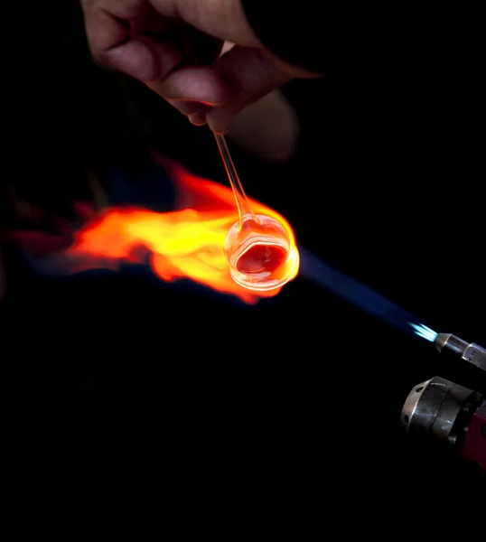Shaping glass in fire — Stock Photo, Image