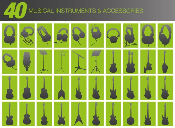 40 μουσικά όργανα και αξεσουάρ — Διανυσματικό Αρχείο