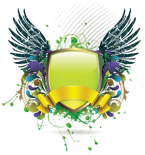 Bouclier vert brillant avec Grunge — Image vectorielle
