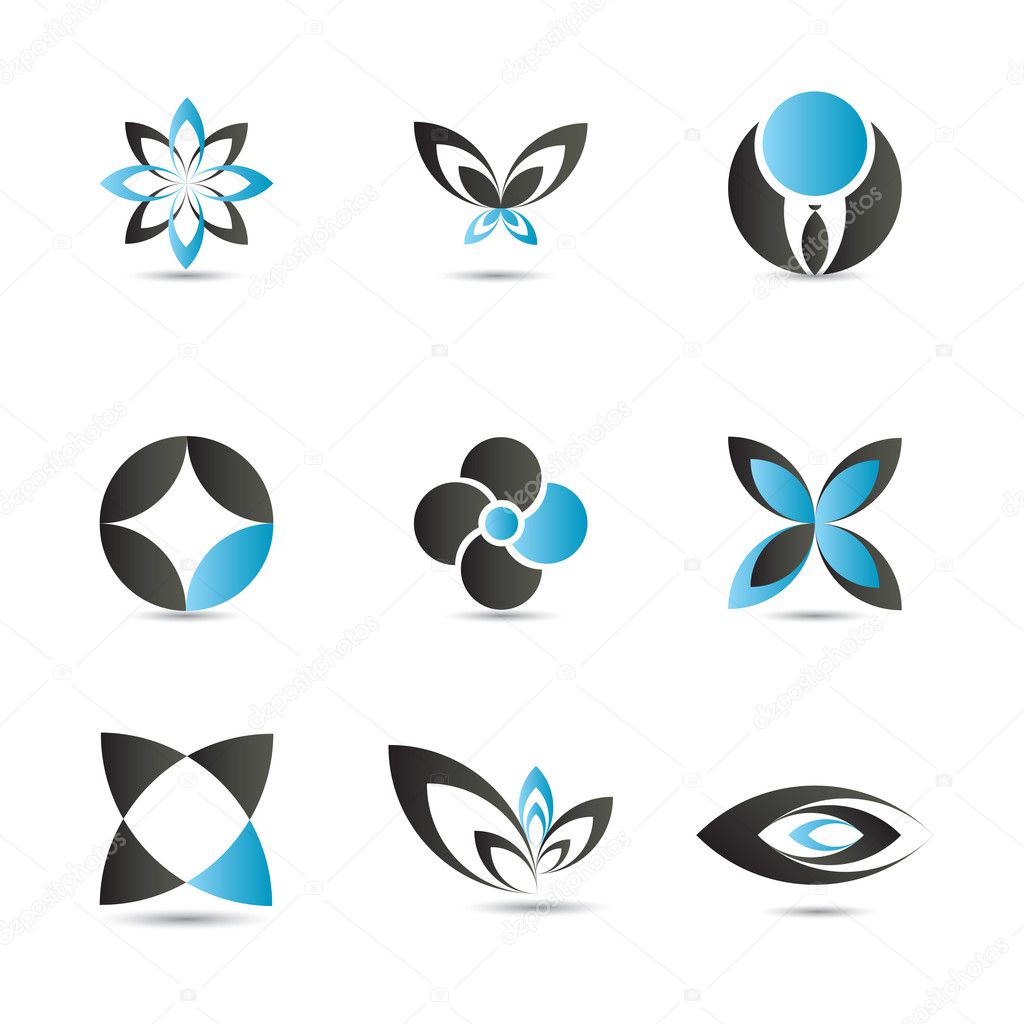 9 pieced of elegant and modern blue logo elements set